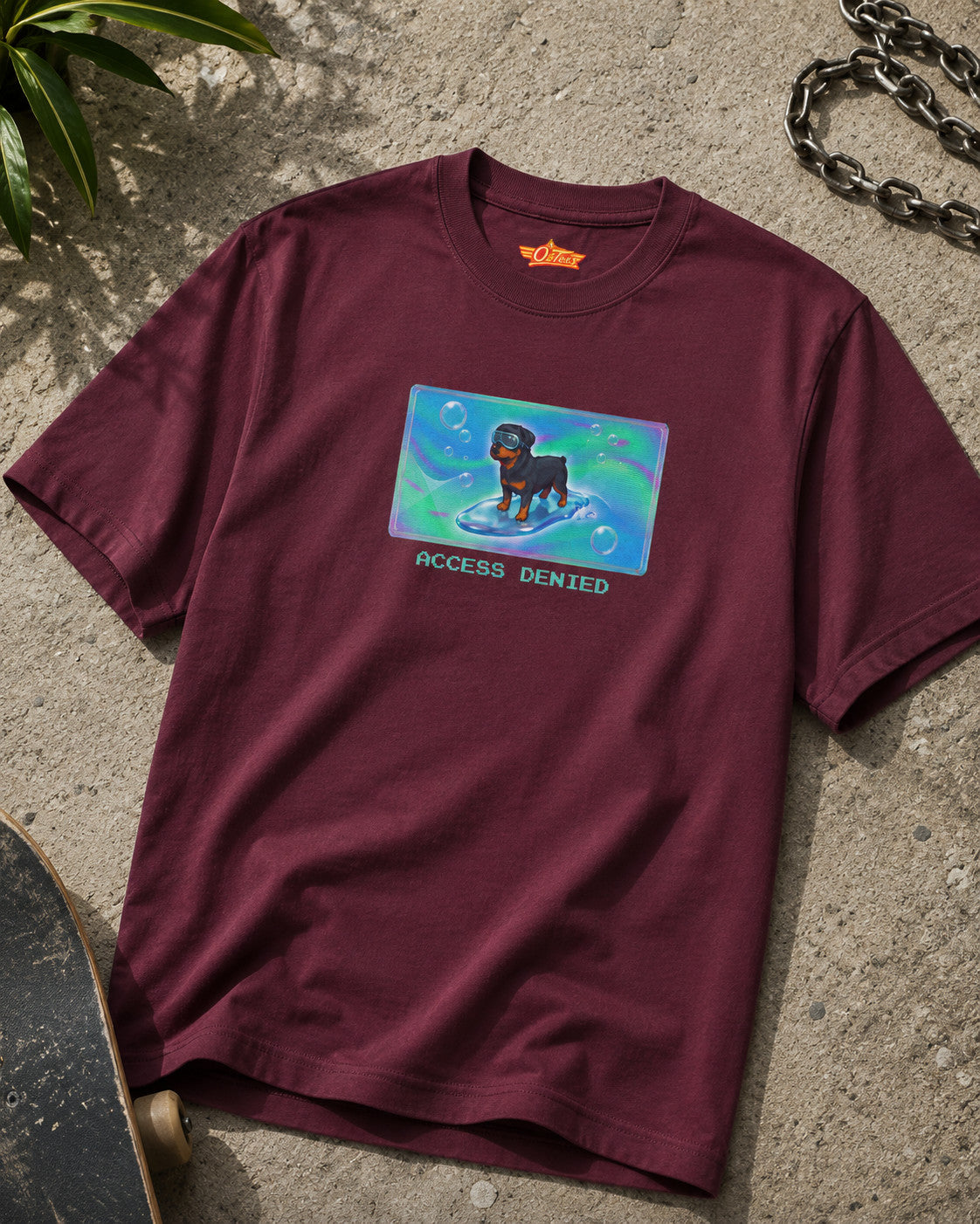 O's Tees Access Denied Rottweiler Frutiger Aero Dogs graphic tee tabletop primary product image