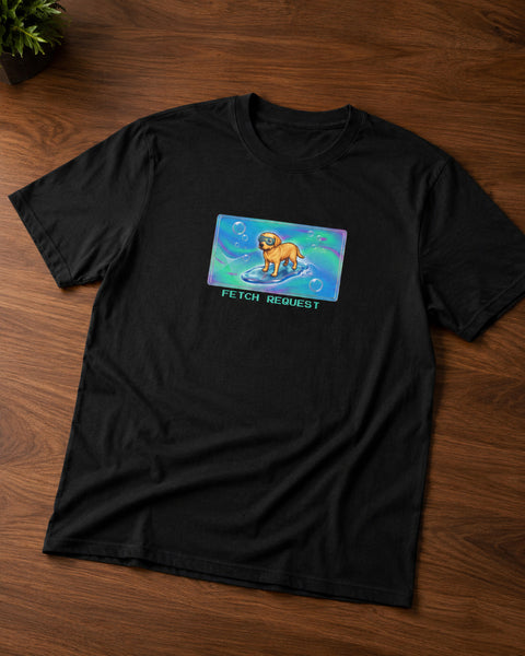 O's Tees Fetch Request Labrador Retriever Frutiger Aero Dogs graphic tee tabletop primary product image