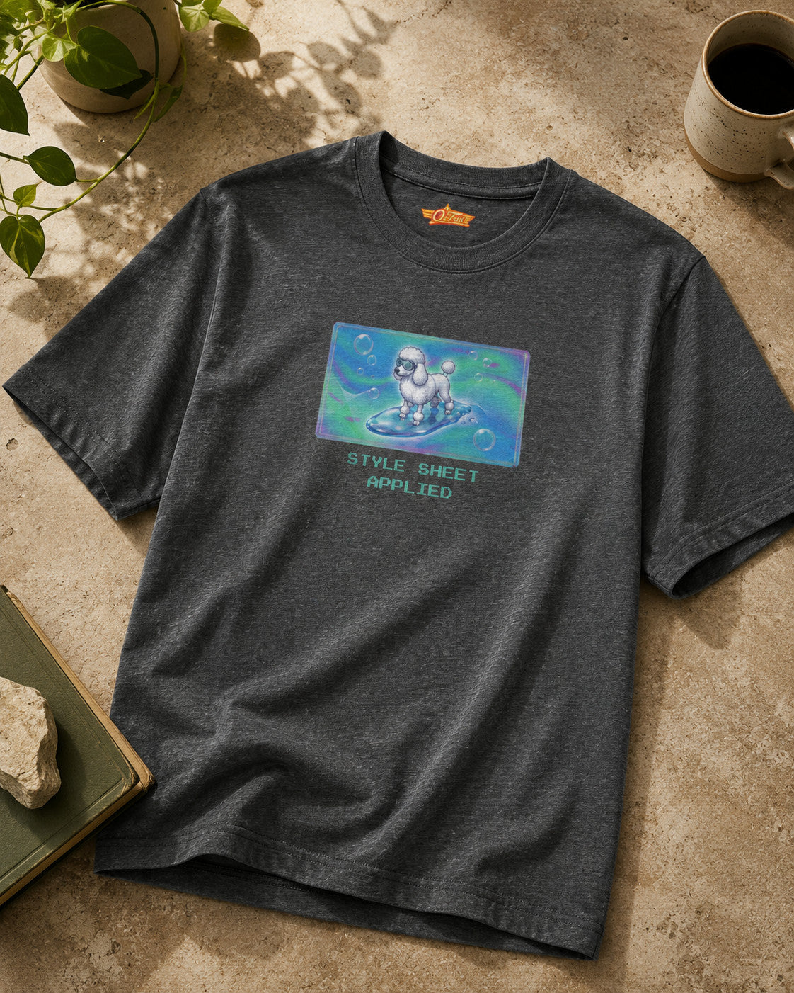 O's Tees Style Sheet Applied Poodle Frutiger Aero Dogs graphic tee tabletop primary product image